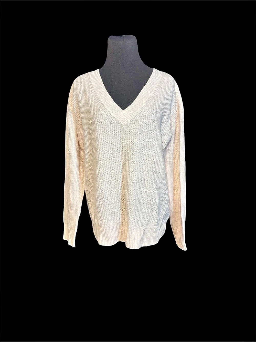 NWT Charter Club Luxury (M) Ivory 100% Cashmere Shaker V-Neck  Pullover Sweater